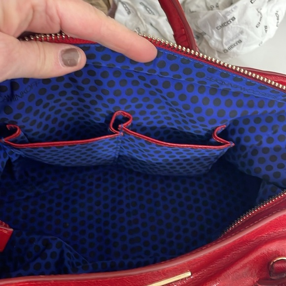Rebecca Minkoff Red Leather Handbag w/cool leather Stitching royal blue lining - Picture 15 of 16